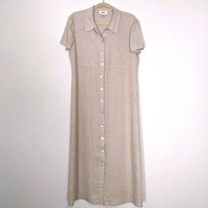 Linen Button Down Short Sleeve Dress - Talbots